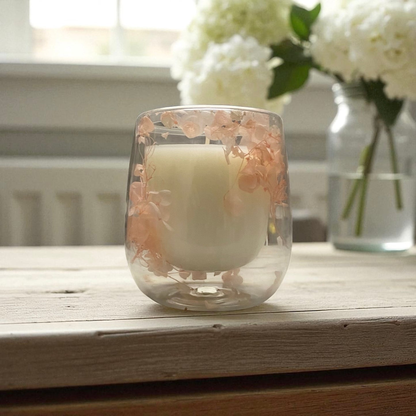 Hydrangea-Filled Double Walled Candles