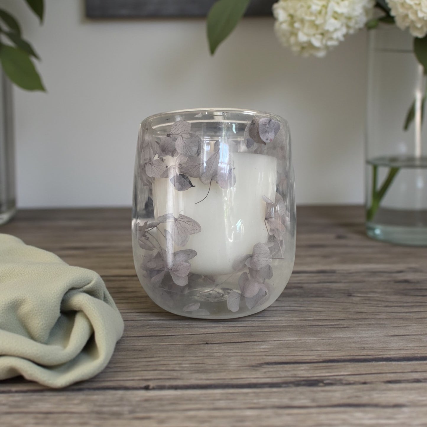 Hydrangea-Filled Double Walled Candles